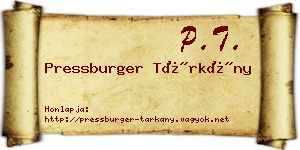 Pressburger Tárkány névjegykártya